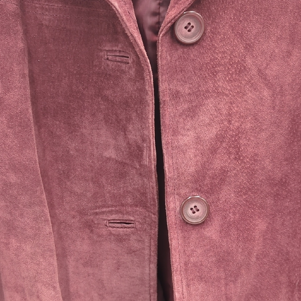 VTG ISZ Leather Suede Jacket Longline Button front Blazer Coat Soft XL Burgundy - Picture 5 of 13
